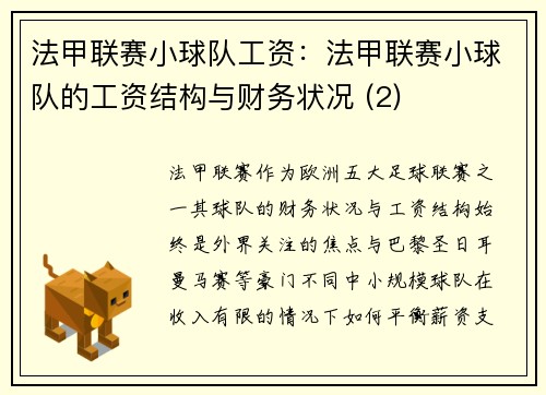 法甲联赛小球队工资：法甲联赛小球队的工资结构与财务状况 (2)
