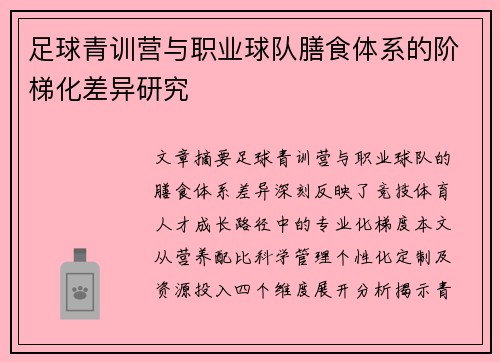 足球青训营与职业球队膳食体系的阶梯化差异研究